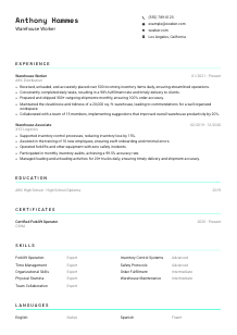 Warehouse Worker Resume Template #18