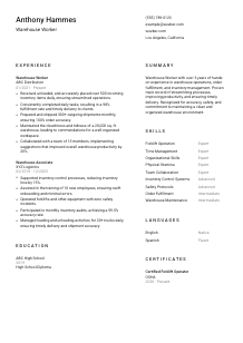 Warehouse Worker Resume Template #2