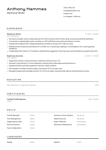 Warehouse Worker Resume Template #9