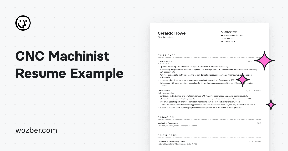 CNC Machinist Resume Example