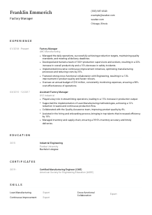 Factory Manager Resume Template #3