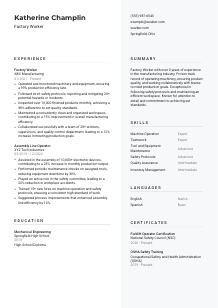 Factory Worker Resume Template #2