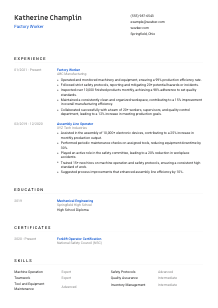 Factory Worker Resume Template #1