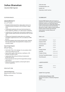 Industrial R&D Engineer Resume Template #2