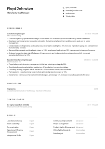 Manufacturing Manager CV Example
