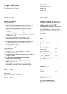 Manufacturing Manager CV Template #5