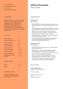 Material Handler CV Template #3