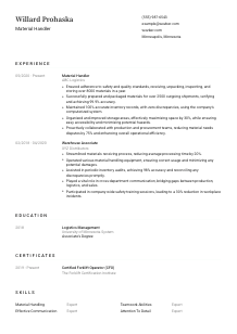 Material Handler CV Template #1