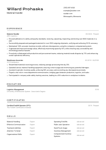 Material Handler CV Template #2