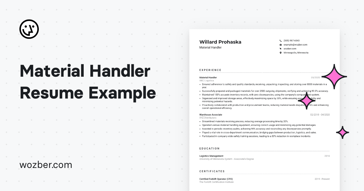 Material Handler Resume Example