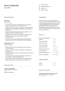Order Filler CV Template #1