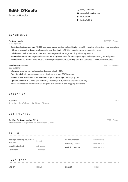 Package Handler CV Example
