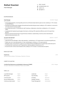 Plant Manager CV Example