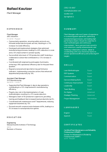 Plant Manager Resume Template #2