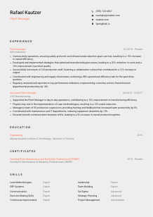 Plant Manager Resume Template #3