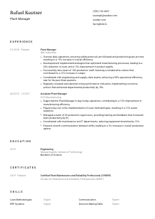 Plant Manager Resume Template #1