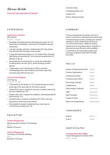 Process Development Scientist Resume Template #2