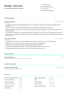 Process Development Scientist Resume Template #3