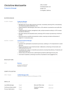 Production Manager CV Template #8