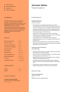 Production Supervisor Resume Template #3