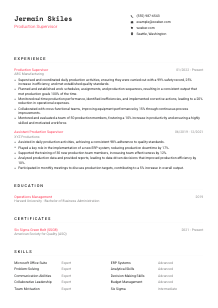 Production Supervisor Resume Template #1