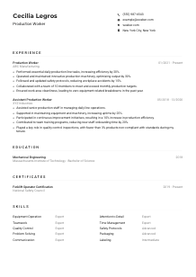 Production Worker Resume Example