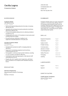 Production Worker CV Template #2