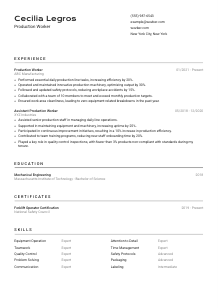 Production Worker CV Template #9