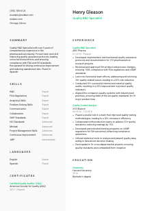 Quality R&D Specialist Resume Template #2