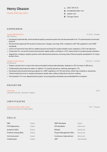 Quality R&D Specialist Resume Template #3