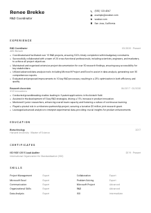 R&D Coordinator Resume Example
