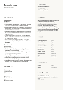 R&D Coordinator Resume Template #2