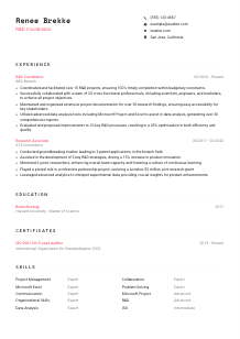 R&D Coordinator Resume Template #1