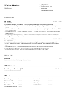 R&D Manager Resume Example