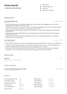 Content Marketing Manager Resume Example