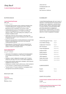 Content Marketing Manager Resume Template #11