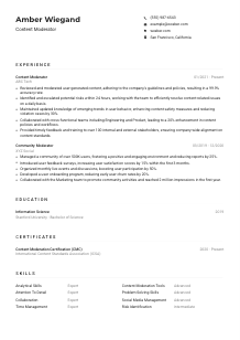 Content Moderator Resume Example