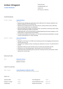 Content Moderator Resume Template #1