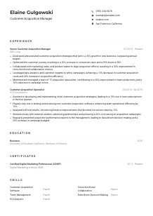 Customer Acquisition Manager Resume Example