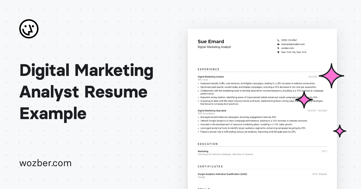 Digital Marketing Analyst Resume Example