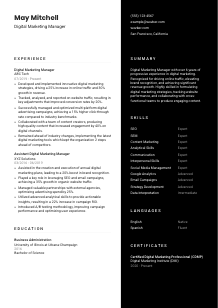 Digital Marketing Manager CV Template #3