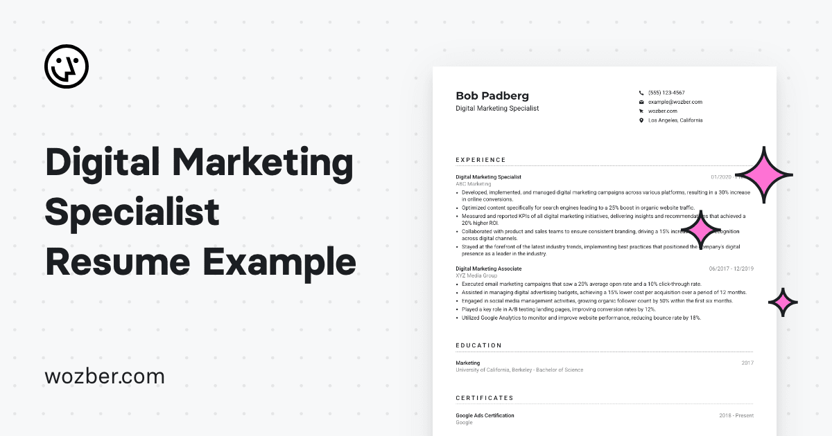 Digital Marketing Specialist Resume Example