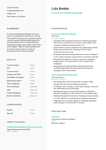 E-commerce Marketing Manager Resume Template #2