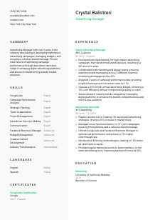 Advertising Manager Resume Template #14