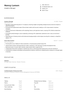 Analytics Manager CV Example