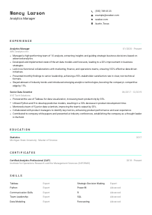 Analytics Manager Resume Template #3
