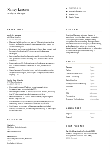 Analytics Manager Resume Template #1