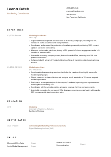 Marketing Coordinator CV Template #1