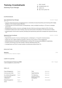 Marketing Project Manager CV Example