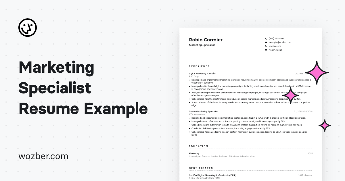 Marketing Specialist Resume Example